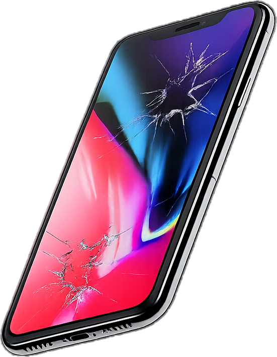A smartphone with a cracked screen, of the kind repaired in store